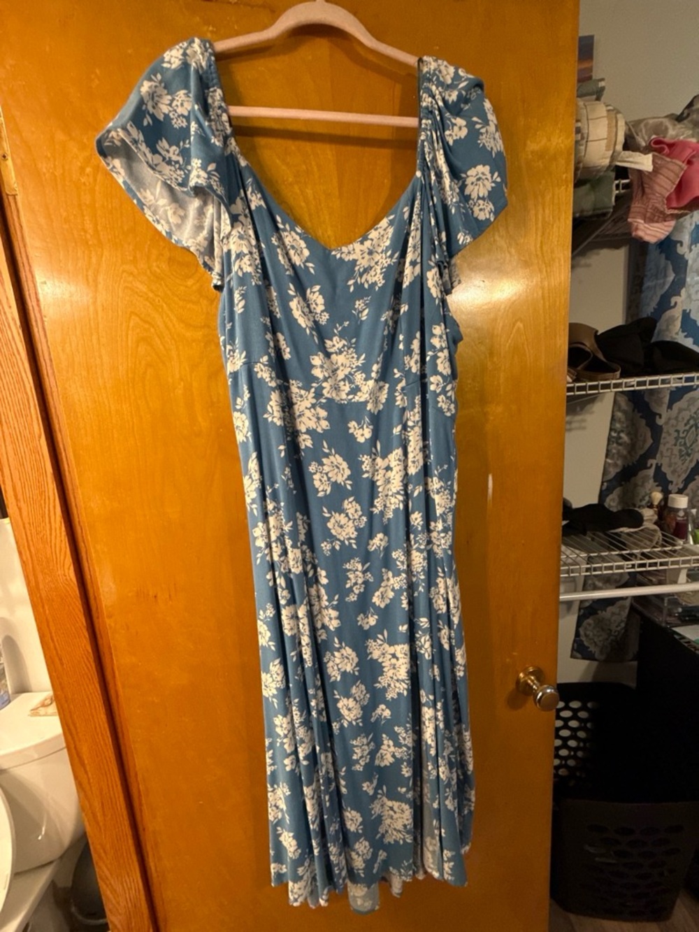 Old Navy Blue Floral Midi Dress with White Print